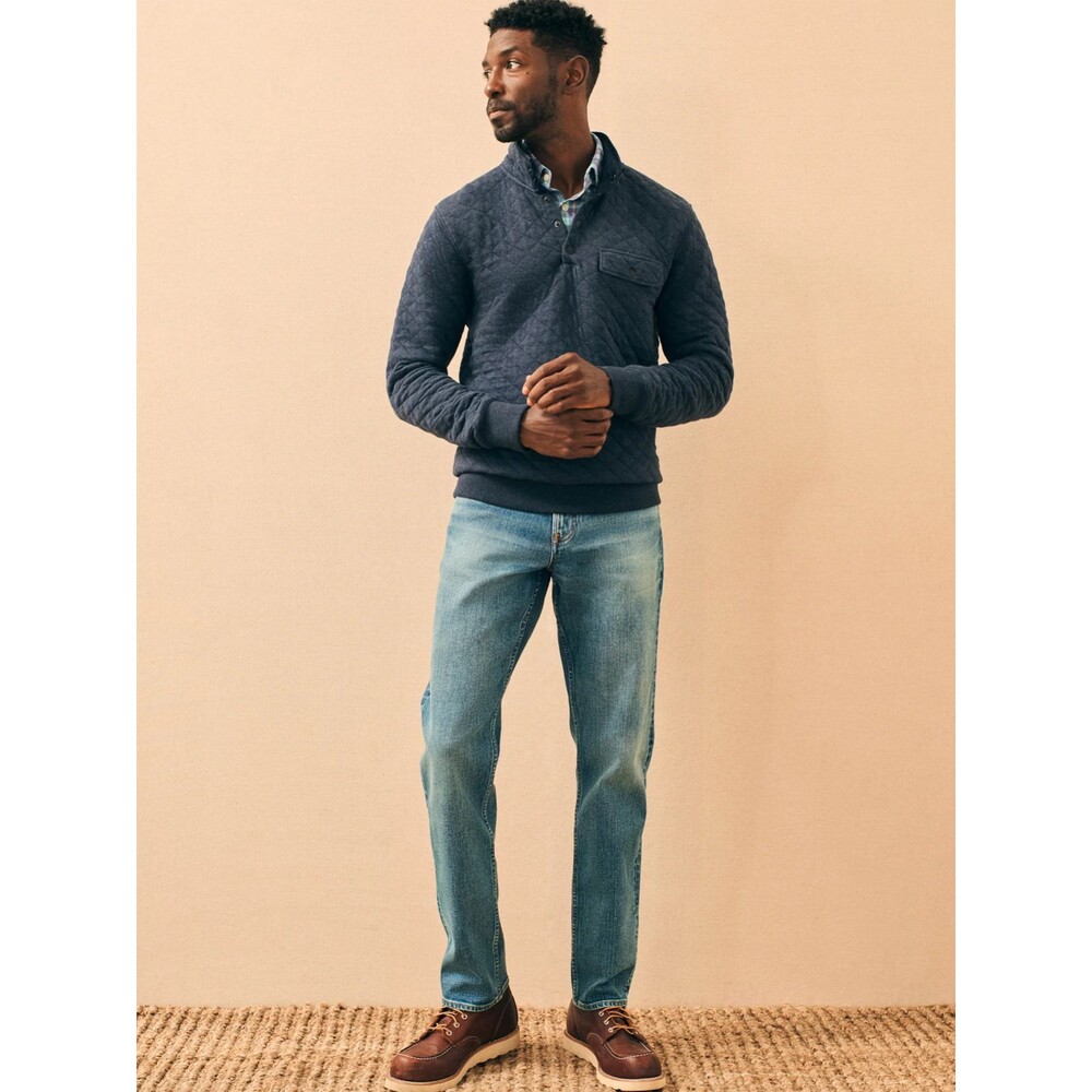 Faherty Epic Quilted Fleece Pullover Navy Melange Men's Size Large NWT